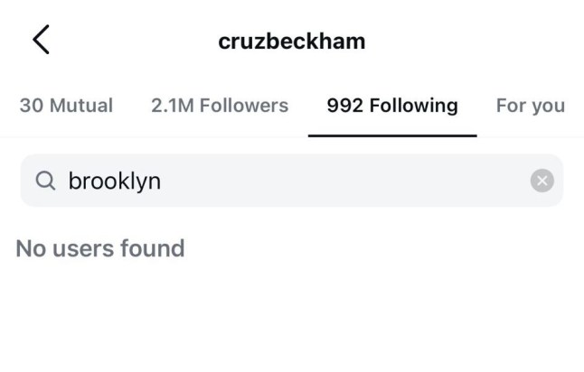 Cruz Beckham unfollows Brooklyn Beckham on Instagram