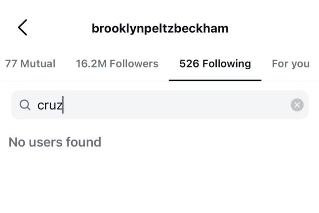 Brooklyn Beckham unfollows Cruz Beckham on Instagram