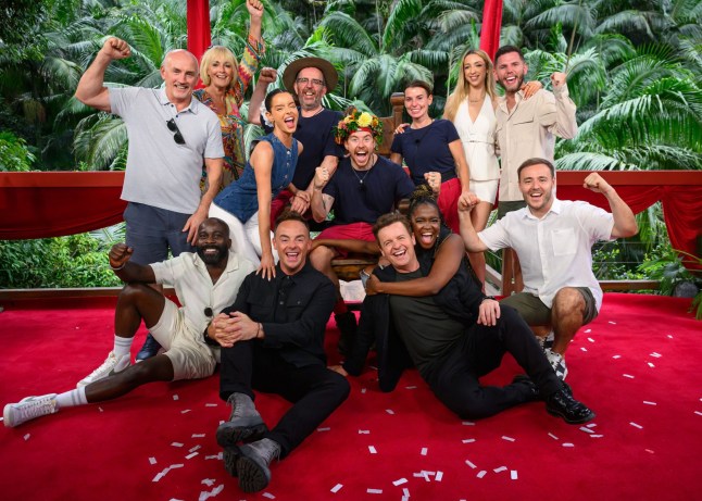 Editorial Use Only Mandatory Credit: Photo by James Gourley/ITV/Shutterstock (14981013do) Danny Jones is crowned King of the Jungle and poses on his throne with runner-up Coleen Rooney, third place Richard Coles and campmates Oti Mabuse, Melvin Odoom, Maura Higgins, Jane Moore, Barry McGuigan, GK Barry, Alan Halsall, Dean McCullough and Ant and Dec 'I'm a Celebrity...Get Me Out of Here!' TV show, Series 24, Australia - 08 Dec 2024