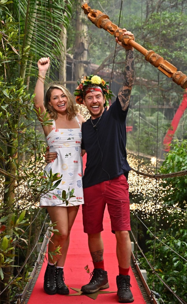 Editorial Use Only Mandatory Credit: Photo by James Gourley/ITV/Shutterstock (14981013bt) Danny Jones is crowned King of the Jungle and is met by wife Georgia Horsley 'I'm a Celebrity...Get Me Out of Here!' TV show, Series 24, Australia - 08 Dec 2024