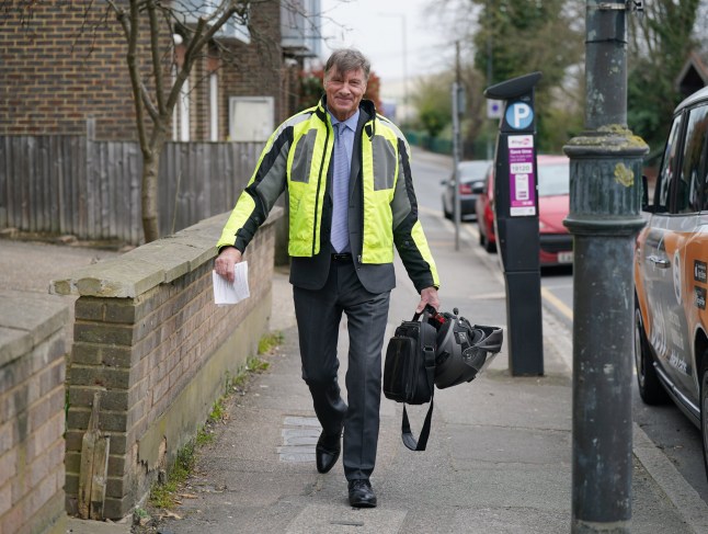 Lord Charles Brocket, 73, leaving Wimbledon Magistrates' Court, south west London, where he was found guilty of failing to give way to a pedestrian while riding a Piaggio moped through a zebra crossing on London's King's Road in Fulham on August 19 last year. The reality television star was fined ?346, with a surcharge of ?138, and made to pay ?650 in costs, as well as being given three points on his licence. Picture date: Friday March 21, 2025.
