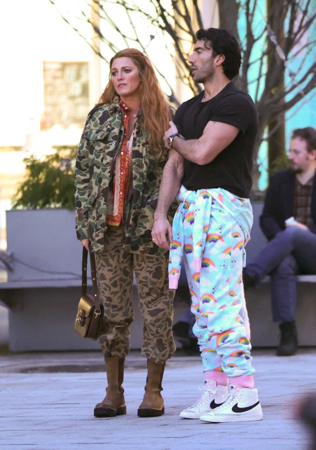 JERSEY CITY, NJ - JANUARY 12: Blake Lively and Justin Baldoni are seen on the set of "It Ends with Us" on January 12, 2024 in Jersey City, New Jersey. (Photo by Jose Perez/Bauer-Griffin/GC Images)