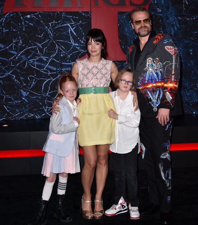 Mandatory Credit: Photo by Kristin Callahan/REX/Shutterstock (12940933df) Lily Allen, left, and David Harbour with daughters Marnie Rose Cooper and Ethel Cooper 'Stranger Things 4' World film premiere, Arrivals, Brooklyn, New York, USA - 14 May 2022
