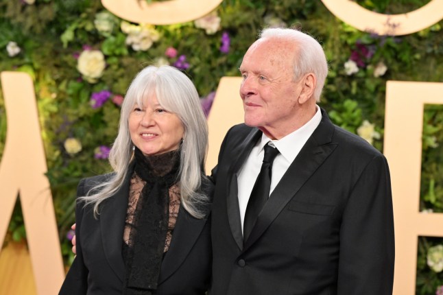 RIYADH, SAUDI ARABIA - JANUARY 18: Stella Arroyave Hopkins and Sir Anthony Hopkins attend the 2025 Joy Awards at The Venue on January 18, 2025 in Riyadh, Saudi Arabia. (Photo by Cedric Ribeiro/Getty Images for GEA)