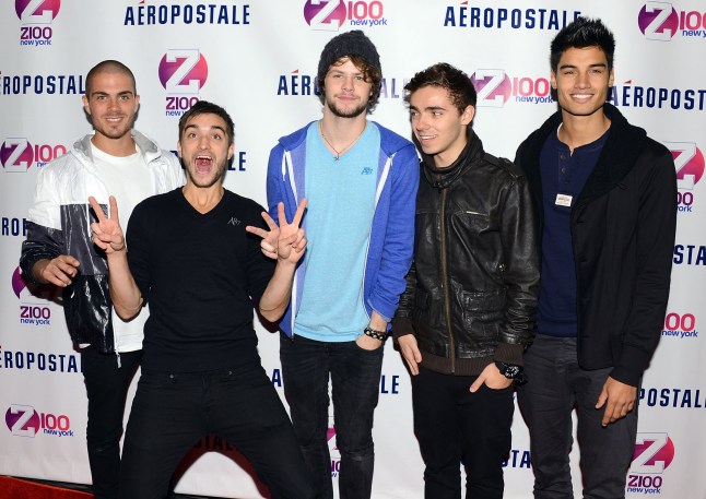 NEW YORK, NY - OCTOBER 19: (L-R) Max George, Tom Parker, Jay McGuiness, Nathan Sykes and Siva Kaneswaran of The Wanted attend the Z100 Jingle Ball Official Kick Off Party at Aeropostale Times Square on October 19, 2012 in New York City. (Photo by Andrew H. Walker/Getty Images)