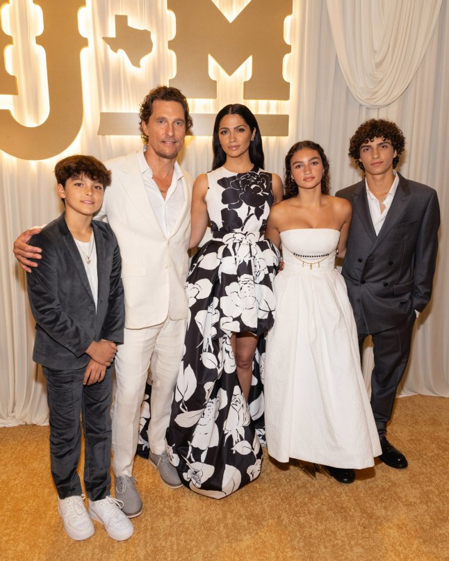 AUSTIN, TEXAS - APRIL 24: (L-R) Livingston McConaughey, Matthew McConaughey, Camila Alves McConaughey, Vida McConaughey, and Levi McConaughey attend the 13th Annual Mack, Jack & McConaughey Gala at ACL Live on April 24, 2025 in Austin, Texas. (Photo by Rick Kern/FilmMagic)