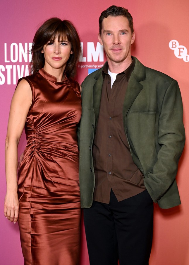 LONDON, ENGLAND - OCTOBER 11: Sophie Hunter and Benedict Cumberbatch attend the "The Thing With Feathers" screening during the 69th BFI London Film Festival at the BFI Southbank on October 11, 2025 in London, England. (Photo by Kate Green/Getty Images for BFI)