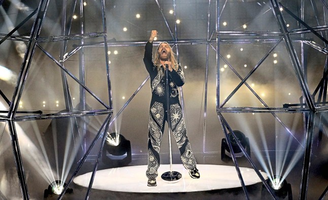 Singer Sam Ryder performs on behalf of The United Kingdom during the final of the Eurovision Song contest 2022 on May 14, 2022 at the Pala Alpitour venue in Turin. (Photo by Marco BERTORELLO / AFP) (Photo by MARCO BERTORELLO/AFP via Getty Images)