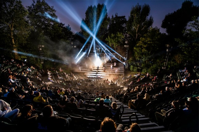 LONDON, ENGLAND - AUGUST 14: During the "Jesus Christ Superstar: The Concert" with a socially distanced audience at Regent's Park Open Air Theatre on August 14, 2020 in London, England. (Photo by David Jensen/Getty Images via Regent's Park Open Air Theatre)