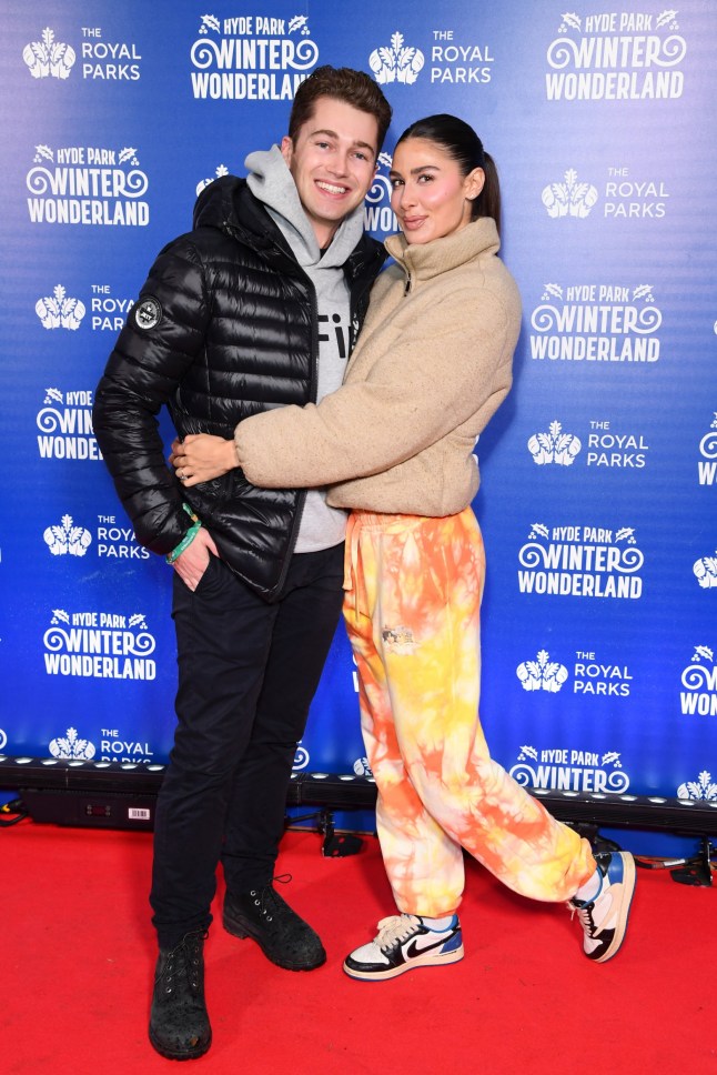 LONDON, ENGLAND - NOVEMBER 13: AJ Pritchard and Zara Zoffany attend the VIP preview event for Hyde Park Winter Wonderland at Hyde Park on November 13, 2025 in London, England. (Photo by Joe Maher/Getty Images)