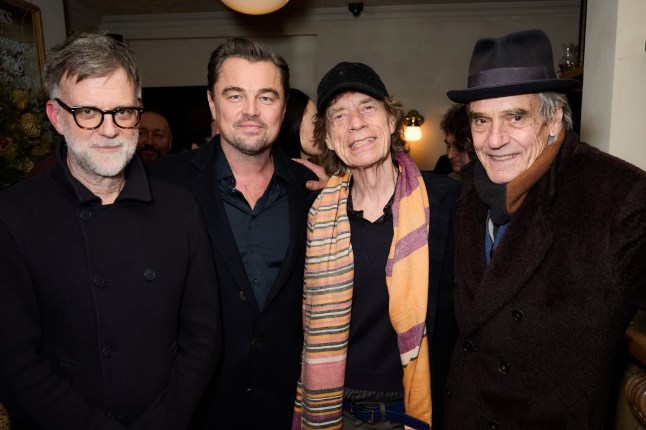 Paul Thomas Anderson, Leonardo DiCaprio, Mick Jagger and Jeremy Irons attend a celebration of One Battle After Another in London.